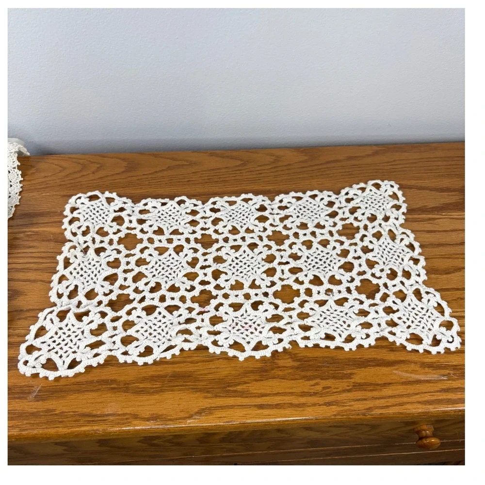 Vintage Handmade Crochet Doily Lot 7pc White Cream Lace Round Rectangular Mixed